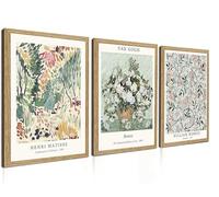Induslyfe Framed Sage Green Vintage Wall Art Canvas Decor Set of 3, Matisse Wall Art Prints Posters Mid Century Modern Art, Van Gogh Floral Botanical wall art, bathroom, bedroom, living room 12x16