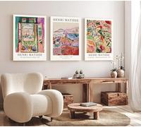 Induslyfe Large Framed Retro Vintage Wall Art Canvas Decor Set of 3, Matisse Wall Art Prints Poster Modern Art, Sage Green Aesthetic Floral Botanical wall art, bedroom living room bathroom 18x24