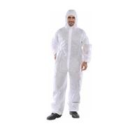 IndustraCare 10 PACK - Poly Prop White Economy Lightweight Disposable Overall Boilersuit - Zip up, elasticated hood, ankles and wrists (XL)
