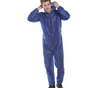 IndustraCare Poly Prop Navy Blue Economy Lightweight Disposable Overall Boilersuit - Zip up, elasticated hood, ankles and wrists (Large)