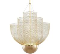 Industrial 1-Light Metal Chandelier with 3-Layer Golden Finish Modern Iron Mesh Design Warm White LED Ceiling Light for Home Decor 60cm