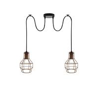 Industrial 2 Head Ceiling Pendant Light - Brushed Copper 15cm Wire Cage Lampshade Indoor Fitting for Home Décor, Kitchen, Living Room, Café, Improvement Essential