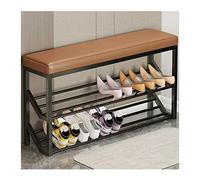 Industrial 2-Tier Shoe Rack Storage Bench with Seat - Entryway& Metal Shelves - Gold Beige Stylish Shoe Stand for Home & Office Entry Decor
