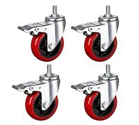 Industrial 3/4/5 Inch Swivel Casters with M16 Threaded Stem Heavy-Duty Polyurethane Bearing-Equipped Brake for Workbench/Furniture Set of 4