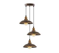 Industrial 3 Head Pendant Ceiling Light, Metal Rustic 24cm Lamp Shade in 3 Point Outlet, Adjustable 1m Loft Cable with E27 Base Vintage Holder for Kitchen Island, Living Room, Bedroom, Hall