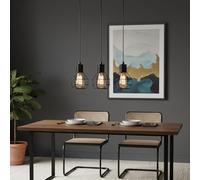 Industrial 3 Light Pendant Light, Flush Mount Ceiling Light Fixture with Black Metal Cage Shade, Vintage Hanging Pendant Lighting 90cm Adjustable cage for Kitchen, Island, Dining Room, Hallway