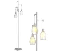 Industrial 3-Light Steel Floor Lamp Silver Tone 170.5cm Tall 30x30cm Base Dimmer