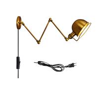 Industrial 3 Long Arm Wall Light with Extendable Arm, Retro Vintage Plug in Wall Lamp with Switch, E27 Indoor Bedroom Study Lighting Decor