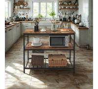 Pirlo Plush Industrial 3 Tier Kitchen Storage Island with Shelves Rustic in Brown Pirlo Plush Brown
