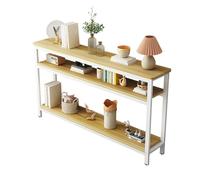 Industrial 3-Tier Solid Wood Console Table for Living Room Hallway & Office - Metal Frame Non-Slip Foot Pads Functional Shelves Natural Finish (140x25x100cm)