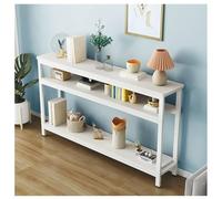 Industrial 3-Tier Solid Wood Console Table with Metal Frame White Entrance Table for Living Room & Hallway Non-Slip Foot Pads 140x30x100cm