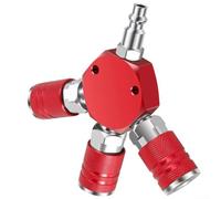 Industrial 3 Way Air Manifold with 1/4 Inch NPT Input and Three Brass Quick Couplers for Multi Tool Air Supply (red)