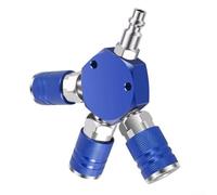 Industrial 3 Way Air Manifold with 1/4 Inch NPT Input and Three Brass Quick Couplers for Multi Tool Air Supply (blue)