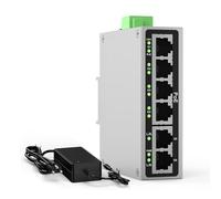 Industrial 4 Port Full Gigabit POE+ Switch with UL Power Supply, 2 Gigabit Uplink Ports, 60W Total Budget, DIN Rail POE Switch for IP Cameras