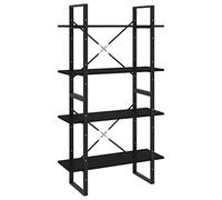 Industrial 4-Shelf Bookshelf - Black Stand Shelf Wall Storage Office nizer File Rack Multipurpose Bookcase 80x30x140cm Wood Material Modern Design