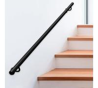 Industrial 4FT to 10FT Adjustable Black Metal Railing for Indoor/Outdoor Steps Wall Mount Safety Grab Bar Kit & Stylish Banister Solution