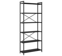 Industrial 6-Tier Bookshelf, 188cm Rustic Open Shelving Unit, Metal Frame Floor Standing Display Rack for Living Room & Bedroom - Black Oak Storage Solution
