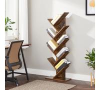 Industrial 8-Tier Tree Bookcase Bookshelf Floor Standing Wooden Shelves Storage