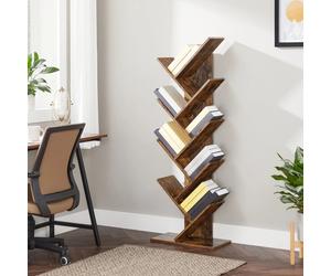 Industrial 8-Tier Tree Bookcase Bookshelf Floor Standing Wooden Shelves Storage