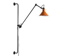 Industrial Adjustable Wall Light with Plug and Switch, Long Pole Lifting Swing Arm Bedside Reading Lamp for Bedroom, Vintage Indoor Wall Sconce, Yellow Orange