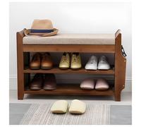 Industrial Bamboo Shoe Bench with Upholstet & Der, 2-Tier Shoe Rack for Entryway, Narrow Hallway Sto, Padded Cabinet for Shoes & Accessories, Space-Saving Fur