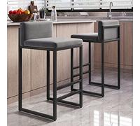 Industrial Bar Stools Set of 2, High Kitchen Stools for Dining Room & Studio, Adjustable Height 65/75 cm, Black Finish, Modern Design for Home & Commercial Use