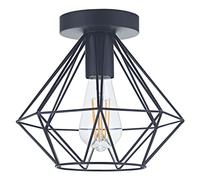 Industrial Basket Cage Designed Matt Black Metal Semi Flush Ceiling Light, Black