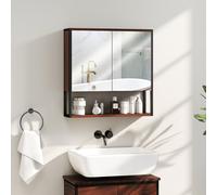 Industrial Bathroom Cabinet with 2 Mirrored Doors Open Shelf, Natural HOMCOM Natural W600mm x H600mm
