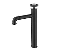 Industrial Bathroom Sink Tap Brass, Basin Mixer Tap, Single Hole Bathroom Sink Tap One Wheel Handle, Tall Basin Faucet Deck Mounted Bathroom Faucet,Matte Black WFJ