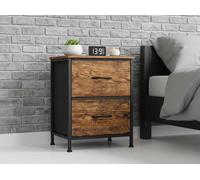 Industrial Bedside Table Metal Frame Nightstand 2 Drawers Rustic Side Cabinet UK