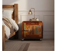Industrial Bedside Table Vintage Rustic Side Cabinet Wooden Wheeled Nightstand