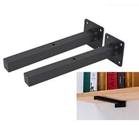 Industrial Black Floating Shelf Brackets Retro Wall Mounted Shelf Supports Includes Screws & Wall Anchorsby AddGrace (14 Inch, Square)