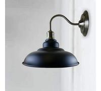 Industrial Black Gooseneck Wall Light Vintage Barn-Style Indoor Sconce With 32Cm Dome Shade, Metal Construction E27 Base