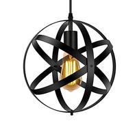 Industrial Black Pendant Light Vintage Spherical Pendant Light Fixtures Metal Globe Hanging Lamp Light Fixture Changeable Pendant Lighting for Kitchen Island Bedroom Dining Room Farmhouse