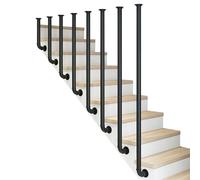 Industrial Black Round Tube il 30 150cm Wrought Iron Stair Railing & Step Guardrail Ceiling Wall Mount Balustrade for Indoor Outdoor Use (4.8ft 145cm)