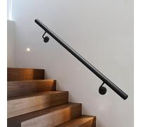 Industrial Black Wrought Iron Stair Handrail for Indoor & Outdoor 30-600 cm Includes Wall Brackets & Metal Screws Perfect for Safety & Stability (210 cm)