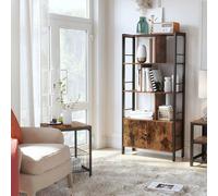 Rustic Brown Bookcase with Adjustable Shelves and Storage