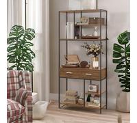 Industrial Bookcase With 2 Large Drawers and Shelves Rafaelo Mobilia Brown One Size
