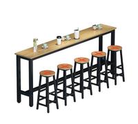 Industrial Breakfast Bar Table - Rustic Console Kitchen Island Furniture for Outdoor Garden Pub, Space-Saving Long Worktop, Light Walnut Finish