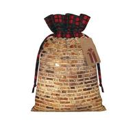 Industrial Brick Wall Background Christmas Drawstring Linen Gift Bag Paired With Scottish Plaid Fabric, With A Delicate And Simple Texture