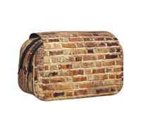 Industrial Brick Wall Background Flip-Top Double-Layer Pencil Case,Large Capacity (Holds 50 Pens/Pencis),Full-Print Durable Polyester School Office Supplies