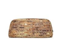 Industrial Brick Wall Background Leather Zipper Three-Dimensional Pencil Case, Simple and Elegant, Fashionable and Practical