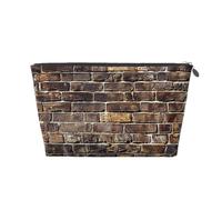 Industrial Brick Wall Background Print Makeup Bag, Small Travel Cosmetic Bag Toiletry Bag Portable Makeup Pouch with Silver Zipper for Women Girls
