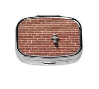 Industrial Brick Wall Background Print Pill Box 2 Compartment Medicine Pill Case,Portable for Pocket Or Purse Pill Box Decorative Metal Medicine Organizer