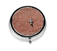 Industrial Brick Wall Background Print Pill Box, Round Pill Organizer, 3 Compartment Small Pill Case for Purse & Pocket, Portable Medicine Box, Travel Pill Case