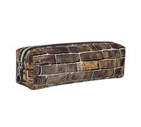 Industrial Brick Wall Background Printed Leather Pencil Case Cute Stationery Organizer Simple Makeup Bag Pen Pouch, Silver Zipper