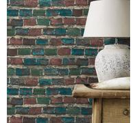 Rasch Textured Teal Brick Wall Wallpaper Non Woven Industrial Paste The Wall