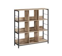 Industrial Brown 4-Layer Bookshelf with Compartment, Camel Brown + Ink Black / 3 Tier