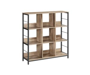 Industrial Brown 4-Layer Bookshelf with Compartment, Camel Brown + Ink Black / 3 Tier