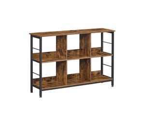 Industrial Brown 4-Layer Bookshelf with Compartment, Rustic Brown and Black / 2 Tier